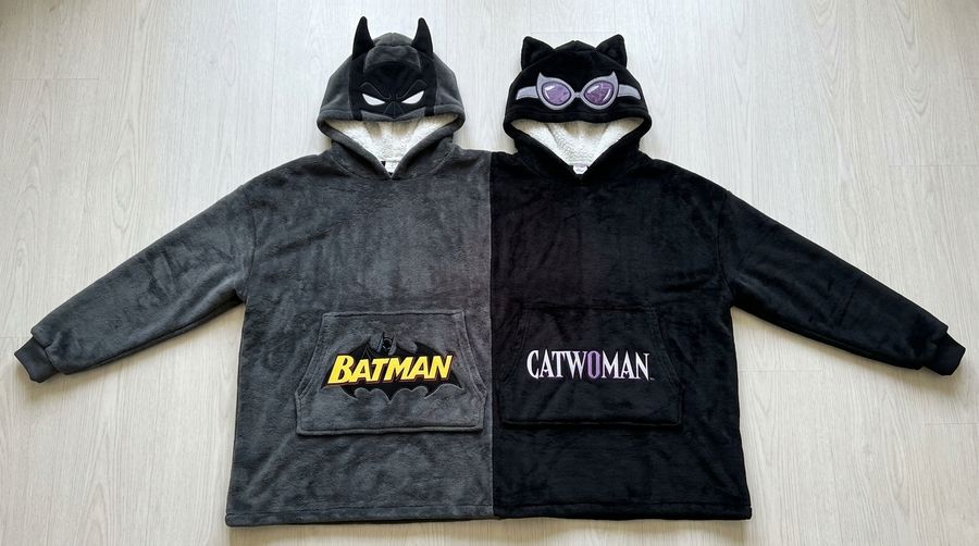 Factory Wholesale Batman & Catwoman Couple Hoodie Cartoon Plush Flannel Sherpa-Lined Oversized Matching Pullover for Lovers