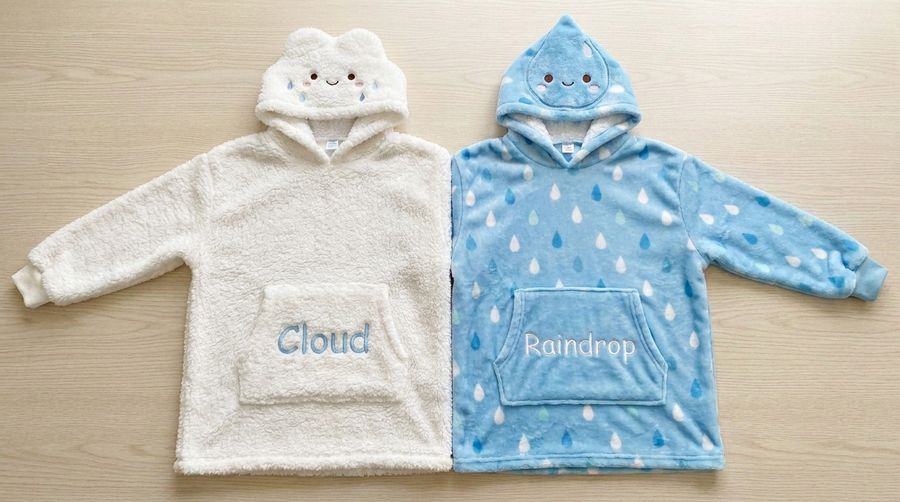 Factory Wholesale Cloud & Raindrop Couple Hoodie Cartoon Plush Flannel Sherpa-Lined Oversized Matching Pullover for Lovers