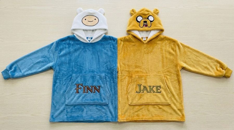 Factory Wholesale Finn & Jake Couple Hoodie Cartoon Plush Flannel Sherpa-Lined Oversized Matching Pullover for Lovers