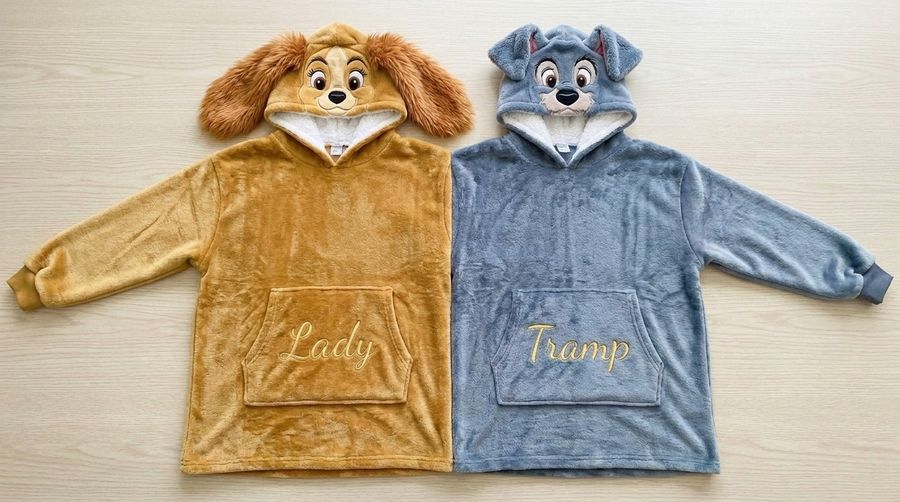 Factory Wholesale Lady & Tramp Couple Hoodie Cartoon Plush Flannel Sherpa-Lined Oversized Matching Pullover for Lovers