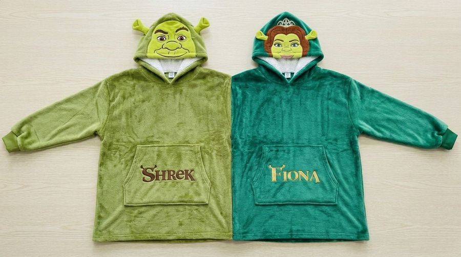 Factory Wholesale Shrek & Fiona Couple Hoodie Cartoon Plush Flannel Sherpa-Lined Oversized Matching Pullover for Lovers