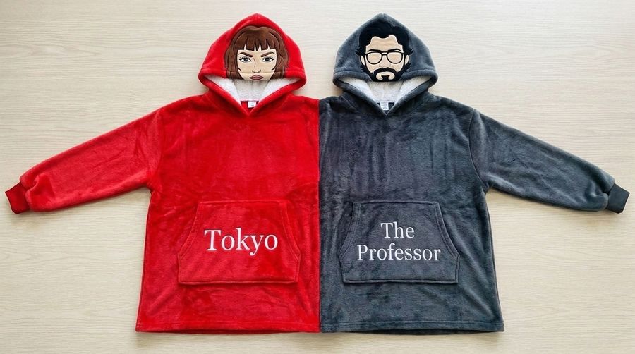 Factory Wholesale Tokyo & Professor Couple Hoodie Cartoon Plush Flannel Sherpa-Lined Oversized Matching Pullover for Lovers