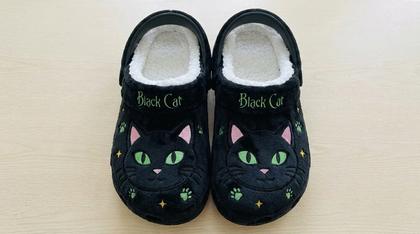 Black Cat Plush Character Clogs