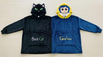 Coraline & Black Cat Couple Plush Hoodies